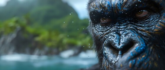 Close-Up Portrait of a Majestic Gorilla with Unique Face Paint and a Serene Natural Background