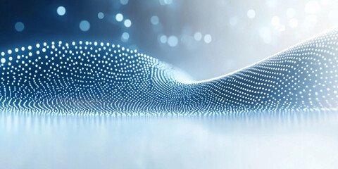 Abstract digital art depicting a wave of luminous blue dots,