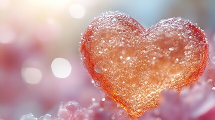 Fototapeta premium A Heart of Glass, Dew-Kissed and Sparkling, A Symbol of Love's Tenderness, Captured in a Close-Up Shot