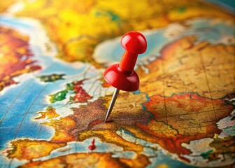 Red Pushpin on Map Close-Up - Product Photography