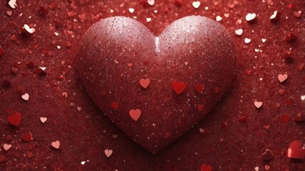 Fototapeta premium Textured Red Heart with Glittery Smaller Hearts on Vibrant Background