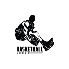 Fototapeta premium Vector illustration of the silhouette of a basketball player, drawn in black and white vector art style. Suitable for logo design, sports merchandise, posters, etc.