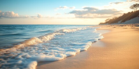 Fototapeta premium Scenic tropical beach with golden sand and turquoise waves