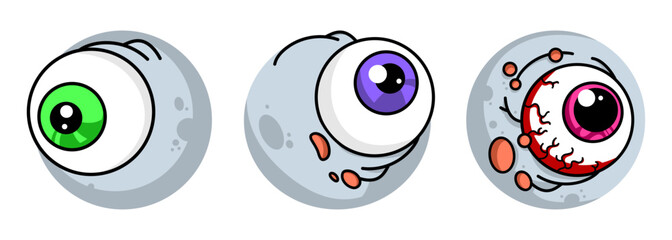 Set of creepy zombie eyeballs illustration. Design elements for Halloween and Horror. Vector illustration isolated on white background.