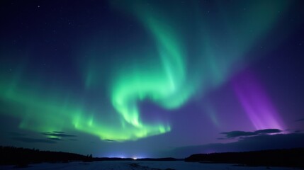 Stunning Aurora Borealis Illuminating Night Sky Over Frozen Landscape