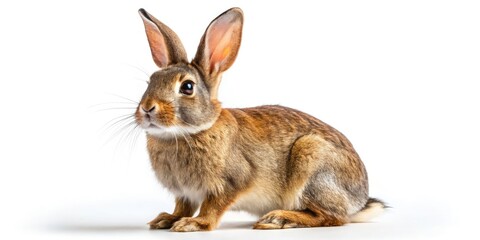 Obraz premium Isolated white rabbit, full body, realistic wildlife photo. Clean background, perfect for nature projects.