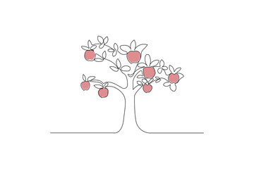 Simple apple tree line art vector. Tree concept icon.