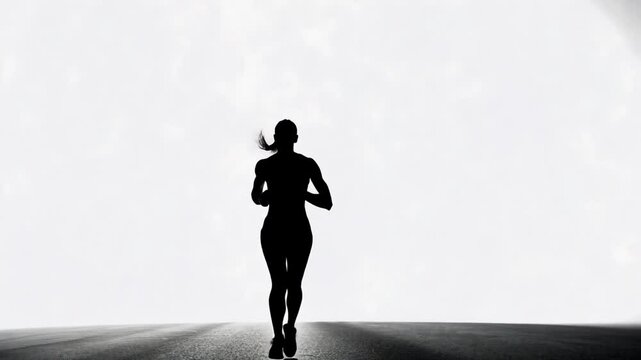 Runner Silhouette: Powerful, dynamic silhouette of a female runner against a bright, blurred background.  Evokes feelings of speed, determination, and freedom.