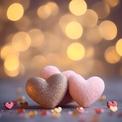 Fototapeta premium Cozy and Romantic Heart Shaped Bokeh Texture for Valentine s Day