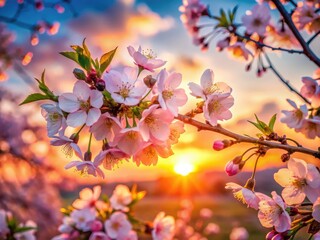 Obraz premium Serene Sunset Cherry Blossom Bloom