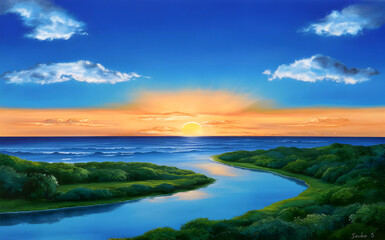 Fototapeta premium sunset over the river