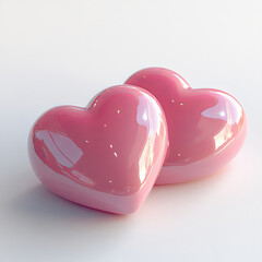 Two heart-shaped pink candies with a playful cartoon style, placed on a white background. The charming design evokes a sense of sweetness and fun.