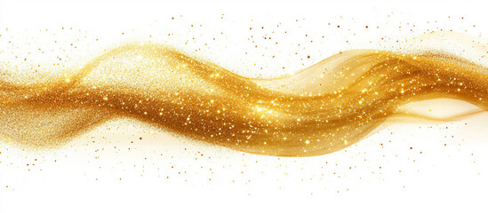 Elegant gold glitter swirls across a white background, forming sparkling trails of light. The luxurious design is ideal for wedding decor, celebrations, or glamorous concepts.