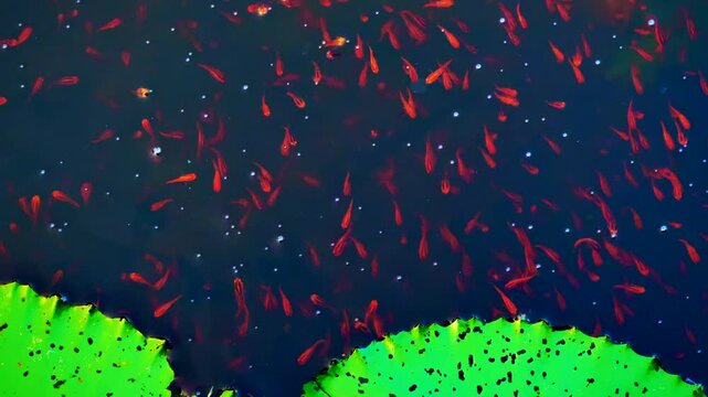 group of small orange fish swimming in water