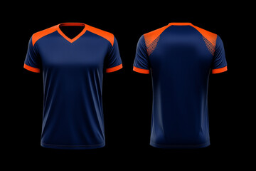 blue and orange jersey template for team clubs, jersey sport, front and back, Tshirt mockup sports jersey template design for football soccer, racing, gaming, sports jersey