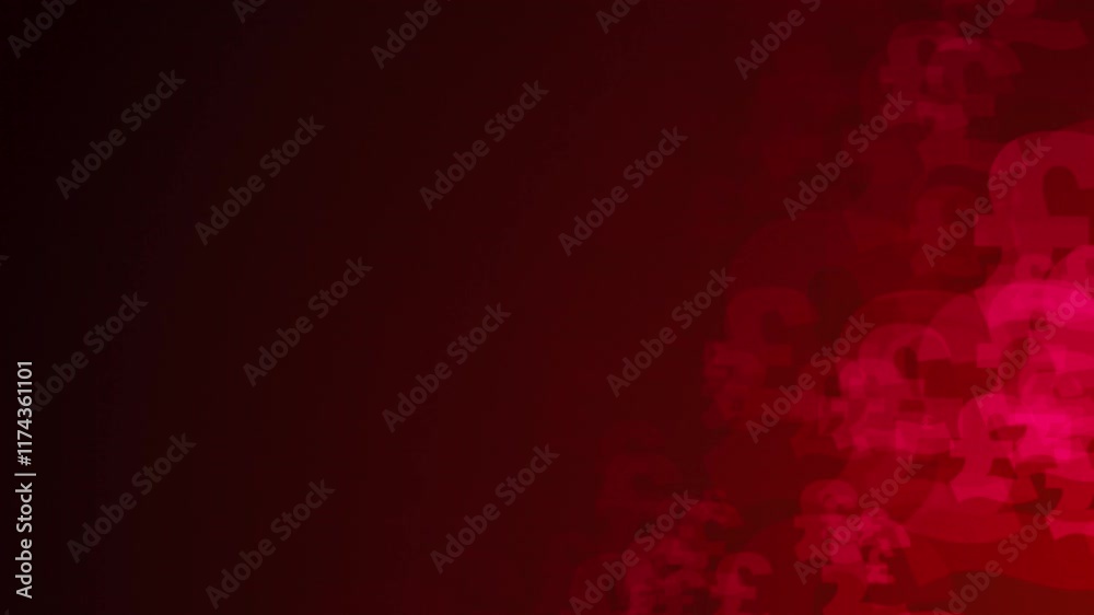 Poster red pound symbol shapes are moving from the bottom right of a gradient grid abstract background, hor