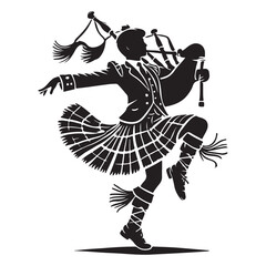 Highland Dance Silhouette Vector Illustration, Solid White Background.