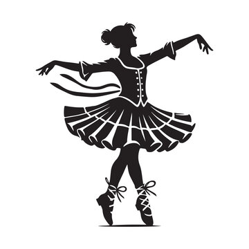 Highland Dance Silhouette Vector Illustration, Solid White Background.