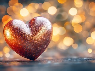 Big Sparkling Heart with Warm Bokeh Backdrop for Romantic Valentine s Day