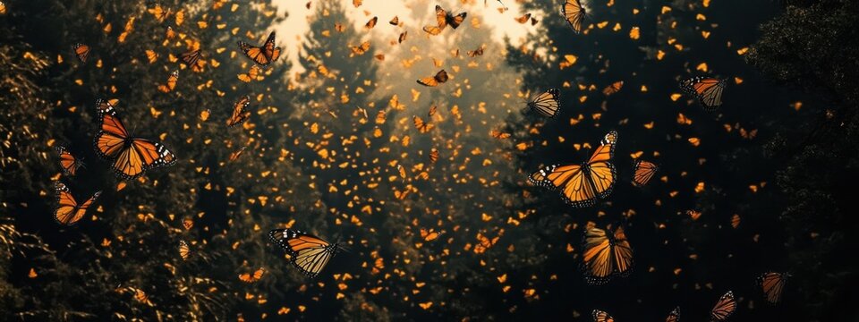 The dramatic migration of monarch butterflies in the oyamel fir forests of Michoac鐠嬶箯, Mexico, Wildlife scene