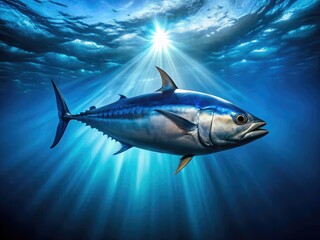 Fototapeta premium Stunning Bluefin Tuna Drone Shot, Ocean Wildlife, Underwater Photography, High Resolution