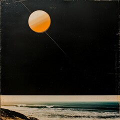 Abstract Coastal Sunset Collage  Ocean  Sun  Minimalist  Vintage  Artistic