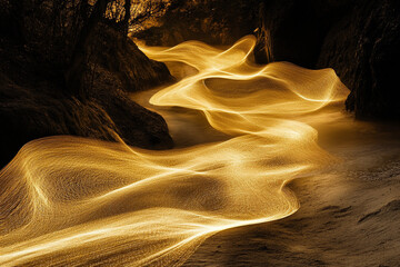 Obraz premium Dreamweaver's Path: Fluid and winding paths of soft, glowing light that seem to trace an invisible route through a mystical, abstract realm.