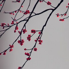Elegant Red Blossoms on Branch  Spring Flowers  Nature Photography