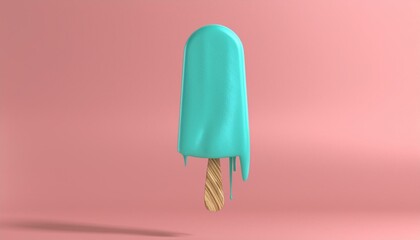 turquoise fruit stick ice cream melting on pastel pink background 