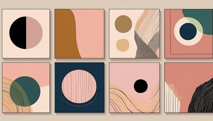 Fototapeta na wymiar Collection of minimalist shapes. Abstract contemporary modern trendy art posters in pastel 