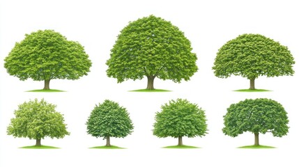 A collection of various tree illustrations showcasing different shapes and sizes.