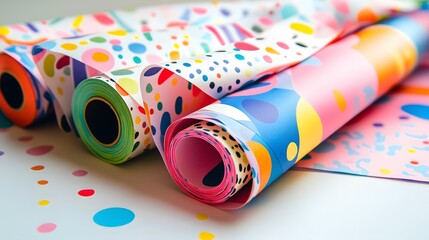 Fototapeta premium Creative patterns and designs art studio wallpaper rolls colorful environment close-up view crafting inspiration