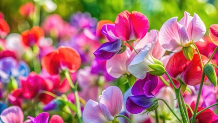 Sweet Peas: Candid Photography AI Art, Close-up Flowers, Vibrant Colors, Soft Focus