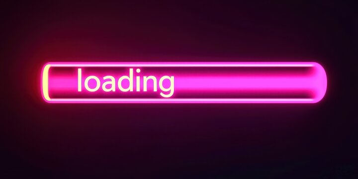 Neon sign that says "loading" in pink