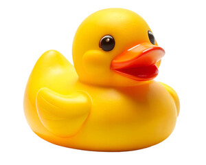 Cheerful yellow rubber ducky resting peacefully on a white background