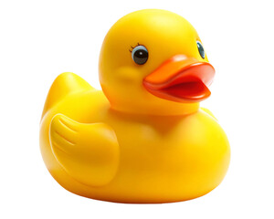 Cheerful yellow rubber ducky resting peacefully on a white background