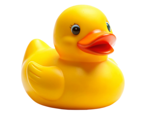 Cheerful yellow rubber ducky resting peacefully on a white background