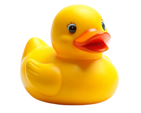 Cheerful yellow rubber ducky resting peacefully on a white background