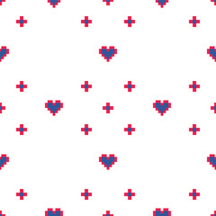 Cute red and blue heart.Cross Stitch embroidery seamless.Geometric pixel ethnic patterns. Lovely romantic folk background for Mother's Day, Valentine,wedding,birthday,textiles, wallpapers,decorate.