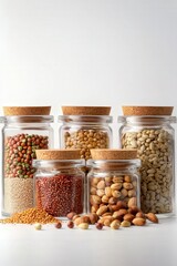 Assorted nuts and seeds in bulk bins, isolated on white