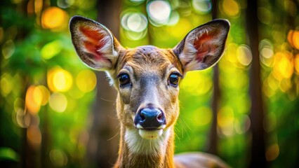 Tilt-Shift Deer Eyes Forest Closeup - AI Photo