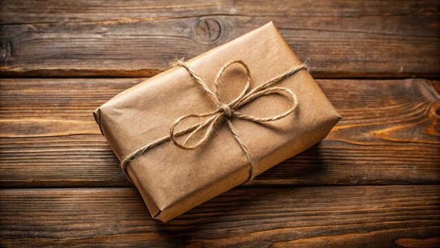 Old brown paper parcel wrapped in twine and tied with a rustic string , gift wrapping, delivery,  gift wrapping, delivery