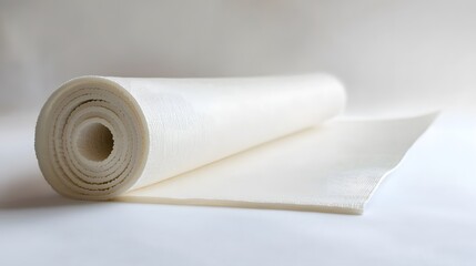 Fototapeta premium Unrolling a craft paper roll for artistic projects indoor studio photography neutral background close-up view creative concepts
