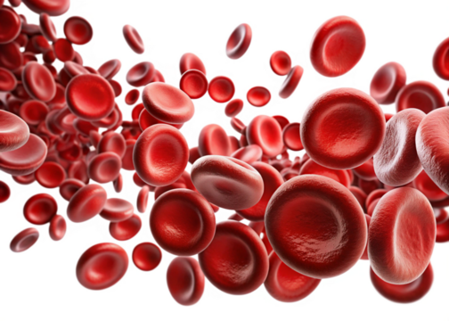 Flowing red blood cells isolated on white background