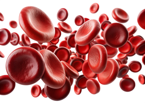 Flowing red blood cells isolated on white background