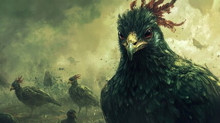 Obraz premium Dark Fantasy Bird: A Flock of Enigmatic Creatures