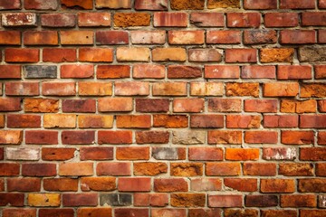 Obraz premium A rustic red brick wall with weathered textures, featuring slight discoloration and cracks, evoking an industrial or vintage aesthetic.