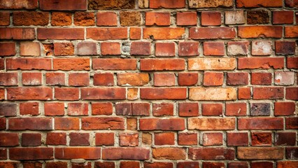 Obraz premium A rustic red brick wall with weathered textures, featuring slight discoloration and cracks, evoking an industrial or vintage aesthetic.
