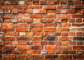 Obraz premium A rustic red brick wall with weathered textures, featuring slight discoloration and cracks, evoking an industrial or vintage aesthetic.