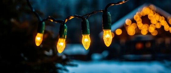Festive String Lights  Warm Glow  Winter Night  Cozy Ambiance  Holiday Decor
